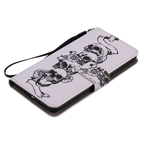 Feeltech Samsung Galaxy J510/J5 2016 Hülle PU-Leder und Brieftasche Bunte Muster Fall mit Magnetverschluss, Hybrid-Kickstand mit Stand-Funktion, schlagen Sie schützende weiche TPU Stoßstangenabdeckung und Kreditkartenhalter für Samsung Galaxy J510/J5 2016 Handgelenk Bügel-Buch-Art-Geldbeutel-Tasche mit 2 In 1 Berühren Sie Stift – Schädel - 6