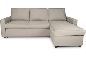 SAMIRA Divano letto angolare con contenitore, divano con chaise longue tortora mod. Kennedy