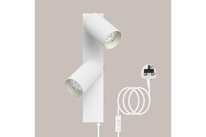 TaFiCo 2 Way White Plug in Wall Lights GU10 - Modern Wall Lamp with Plug 350° Adjustable - 7W Indoor Plug in Wall Light for Bedroom Living Room Kitchen Desk Picture - Bulb Not Included