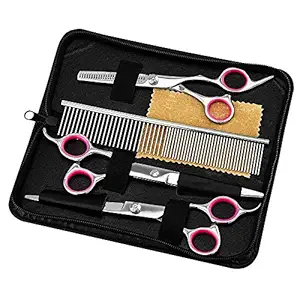 Number-One Pro Premium Pet Grooming Scissors Set, 4 Pieces Stainless Steel Pet Trimmer Kit, Used for Dog or Cat - with 7. 5-Inch Cutting Scissors, Thinning Shear, Curved Scissors, Grooming Comb