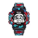 Souarts Kinder Sport Digitaluhr LED Uhr mit Wecker Multifunktion Silikon Armband Digital Display Uhr für Jungen Mädchen Tarnung Farbe Rot