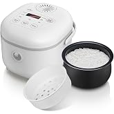 Bear 4 Cup Rice Cooker (Uncooked) with Steamer, Multifunctional Mini Rice Cooker 350W, 6 Rice Cooking Functions for 2-4 Peopl