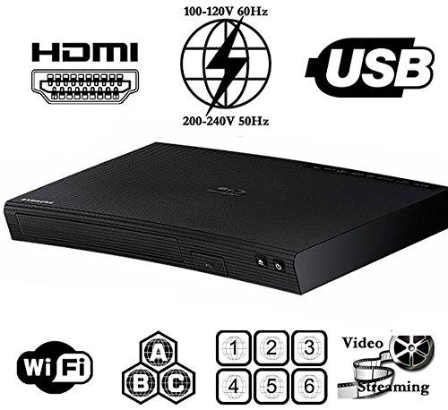 Samsung codefree bd-j5700 – Gebogenes Design – WLAN – Multi Zone Region Code Free DVD 012345678 PAL/NTSC Blu Ray Zone A/B/C. DivX MP4 AVI MKV. 100 ~ 240 V 50/60Hz (inkl. HDMI-Kabel)