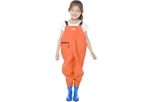 Jitong Waders de Pêche Enfants Salopette de Chasse Pantalon de Wading avec Bottes Imperméables Cuissardes de Pêche pour Garçons et Filles