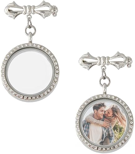 Kit Breloques Photo Pour Bouquet De Mariée - Lot De 2 Cadres Ovales Avec Dentelle Et Cœur D'ange - DIY Souvenir