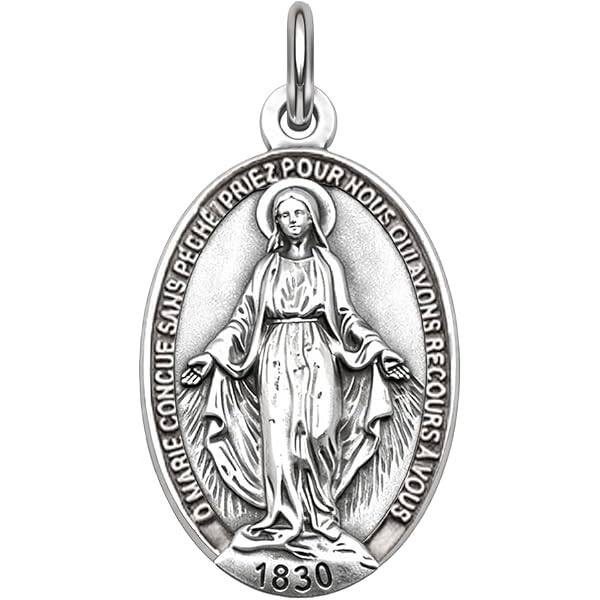 Pendente Medaglia Vergine La Miracolosa 28x16 MM Argento Da 925