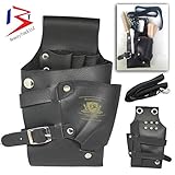BeautyTrack Holster Bag with Belt for Hairdressers - Professional Beauticians - Barber Tool pouch for Keeping scissors, razors, hair pins, makeup brushes - Black Leather Bag