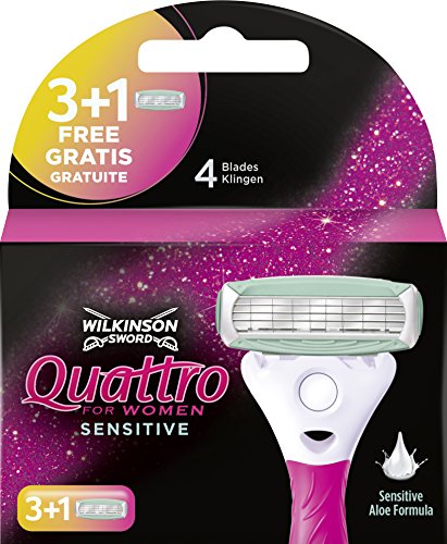 Wilkinson Sword Quattro for Women Sensitive 3 Rasierklingen + 1 Klinge Gratis