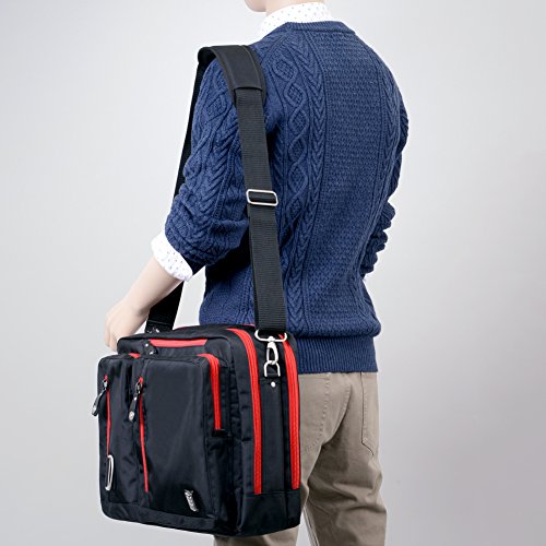 Laptop Rucksack, Evecase 17.3 Zoll Universal 3-Way Rucksack / Umhängetasche mit Laptopfach, Akteneinteilung, Zubehörfächer, Verdeckbare Gurte, Gepäckschloss – Schwarz / Rot - 6