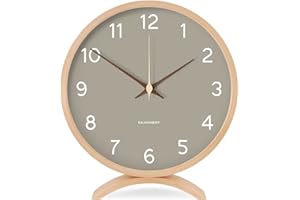Maxspace Table Clock - Silent Non-Ticking 8in Decorative Wooden Timepiece Desk Clock Perfect for Living Room Office Bedroom Decor (Grey)