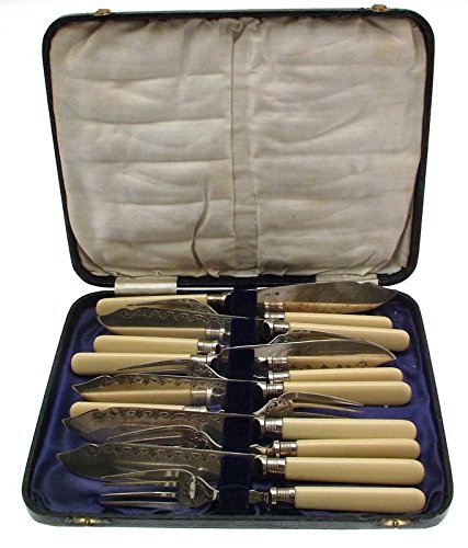 Vintage de juego de seis bañado en plata cubiertos de pescado (CLT760