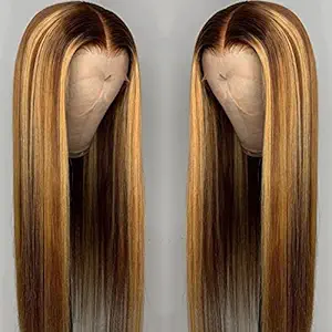 Honey Blonde Lace Front Human Hair Wigs 8A Brazilian Remy Ombre Highlight Wig For black Women Bleach Knots 150 density 26Inches T-part wigs