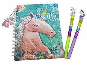 FunBlast Unicorn Diary for Kids/Unicorn Diary for School/ Glitter Pen/Unicorn Pen/Unicorn Pen for Girls (Diary with 2 Glitter Pen)