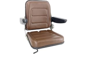 TABODD Universal Lawn Mower Seat, Waterproof Forklift Seat 35-140° Angle Backrest Lawn Mower Ride Seat Replacement with Armrest for Tractor Loader Excavator Forklift, Brown