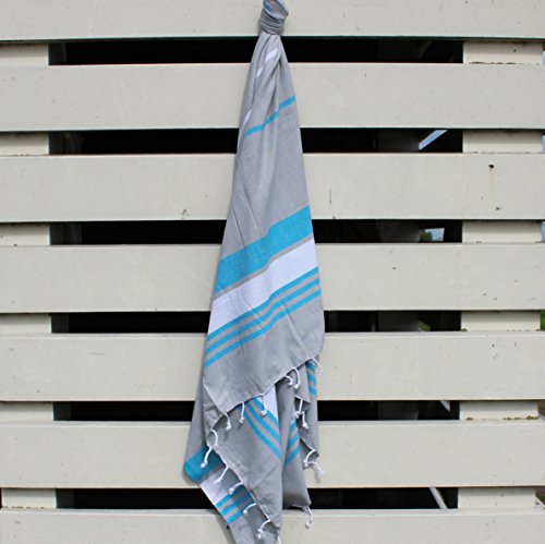 ANATURE Ocean – Light Grey/Turqoise – 100% Baumwolle – OEKO-TEX Standard 100 Certificat – Prewashed – super sanft – direkte Nutzung – Hamamtuch – Badetuch – Handtuch Backpacker – Strandtuch – Saunatuch – Babytuch – Turkish Towel – Pestemal – Fouta - 2