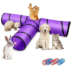 INPODAK Cat Tunnel for Indoor Cats, Large 3 Way Cat Tunnel with Peek Hole, Collapsible Small Pet Tube, Cat Play Tent Interactive Toy, Puppy Rabbit Kitten (Purple)