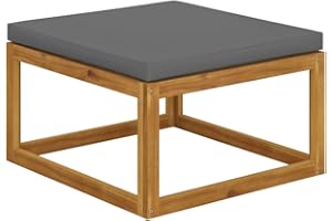 vidaXL Repose-Pied avec Coussin Repose-Pied de Patio Meuble de Terrasse Meuble de Jardin Extérieur Gris Foncé Bois d'Acacia Massif