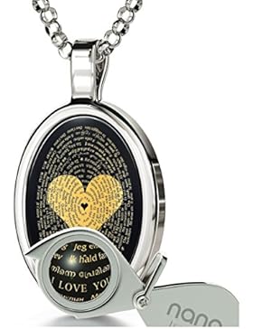 Ich Liebe Dich Halskette Graviert in 120 Sprachen mit 24k auf 15x21mm Onyx Anhänger, 45cm Silber- oder Gold-filled...