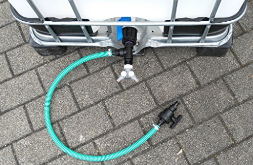 CME809382Y879119879487 mit Kugelhahn, Schlauch, Schellen, Schlauchtüllen, Y-Verteiler, Doppelnippel, T-Stück, Reduktion + Schraubkappe S60x6 Grobgewinde, IBC-Container-Zubehör-Regenwasser-Tank-Adapter-Fitting-Kanister-Fass-Wasser-Kanne - 2