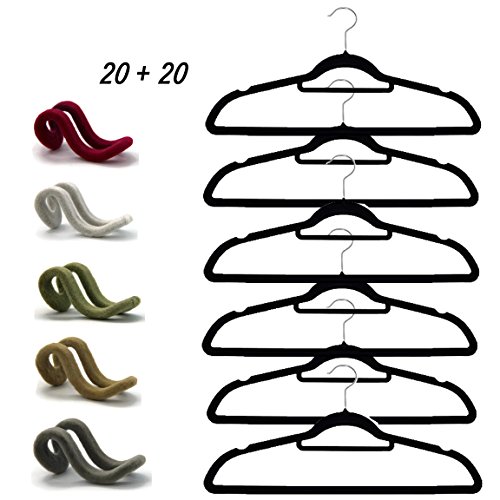 Bada Bing 40 tlg. Sparset Kleiderbügel + Kleiderhaken Aufhänger Samt Platzsparend Rutschfest Bügel Haken Platzwunder - 2