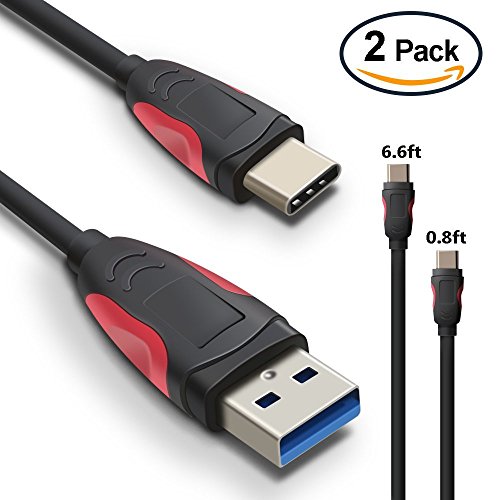 Typ C auf USB-Kabel, USB C Ladekabel, Higoo USB C Kabel Pack 2 [2M / 6.6FT + 0.25M / 0.8FT] Samsung Quick Charge Kabel 3.0 Datenübertragung USB Kabel für Huawei Honor Galaxy Nexus Lumia Schwarz Rot