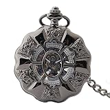 Easy Go Shopping Schwarze Legierung Taschenuhr Runde Retro römische numerische mechanische Taschenuhr mit Kette