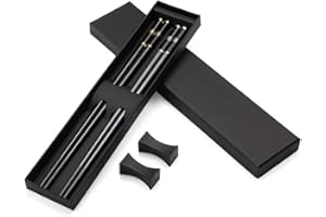 HAOSELL Lot de 2 Paires de Baguettes japonaises en Alliage d'or et d'argent, en Acier Inoxydable avec support, kit Cadeau avec Baguettes Chinoises et Couverts asiatiques avec boîte Cadeau