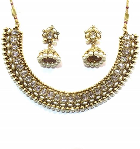 Jewelshingar Jewellery Antique Polki Kundan Gold Plated Necklace Set For Women ( 13442-as )