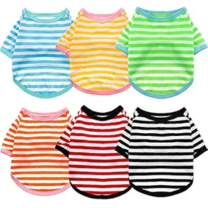 Geyoga 6 Pieces Dog Striped T-Shirt Dog Shirt Breathable Pet Apparel Colorful Puppy Sweatshirt Dog Clothes for Small to Medium Dogs Puppy (XL)