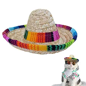 Bettli Dog Sombrero Hat, Cat Mexican Hats Mini Straw with Multicolor TrimSombrero Party Hats for Small Pets/Puppy/Cat