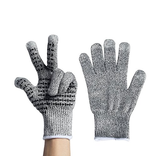 InnoBeta Schnittschutzhandschuhe Arbeitshandschuhe schnittfeste Touchscreen Anti-Rutsch Grip Handschuhe – Hochleistung Level 5 Schnittschutz Grau (L) 2 paar - 4