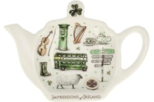 CARROLLS IRISH GIFTS Impressions Of Ireland White And Green Teabag Holder With Irish Motifs