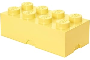 ROOM COPENHAGEN LEGO Storage Brick 8 Knobs COOL YELLOW - Stackable Plastic Storage Box with Lid for Kids and Adults Desk Organizer and Toy Box - 12.1L Capacity