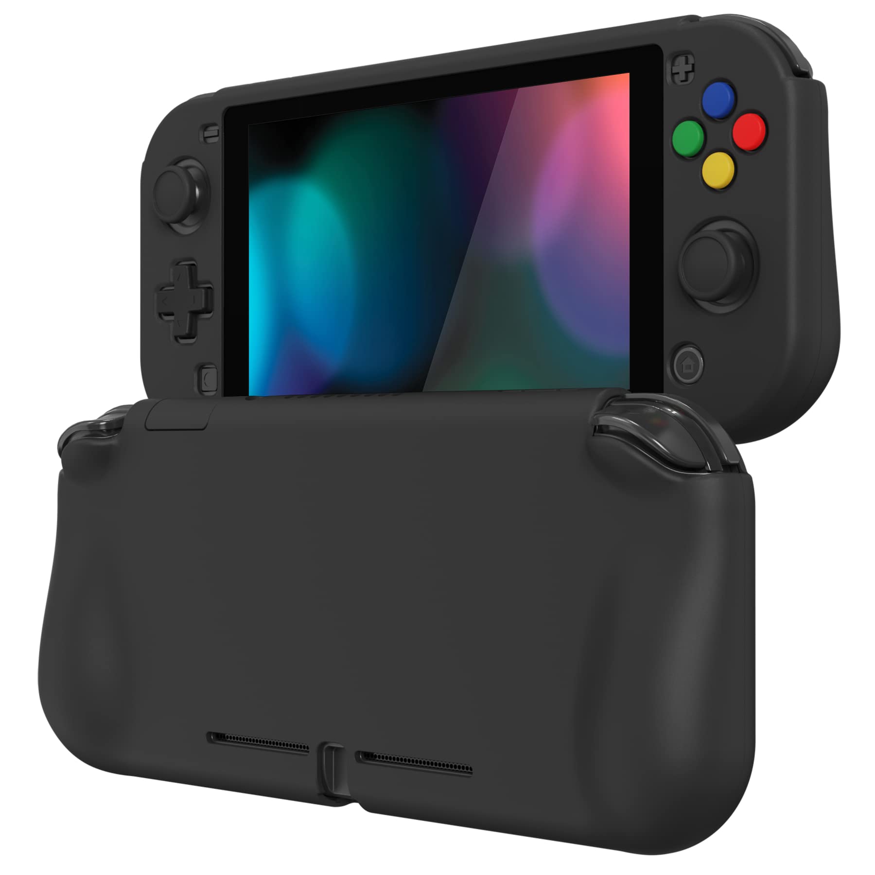 playvital ZealProtect Protective Case for Nintendo Switch Lite, Hard Shell Ergonomic Grip Cover for Switch Lite w/Screen Protector & Thumb Grip Caps & Button Caps - Black - 1