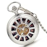 Weihnachten Lancardo Retro Damen Herren Taschenuhr,Zahnrad Ritzel Hohe Openwork Handaufzug Mechanische Skelett steampunk Uhr Pullover Halskette Kette, Silber