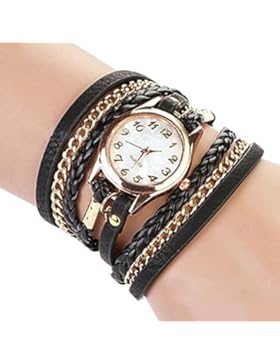 SSITG Damen Uhr Armbanduhr Wickelarmband Wickeluhr Retro Vintage Leder Optik Shell Dial