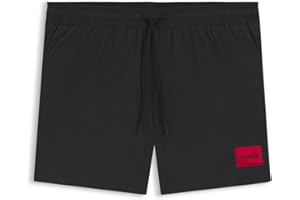 HUGO Mens Dominica Recycled-Material Swim Shorts with red Logo Label