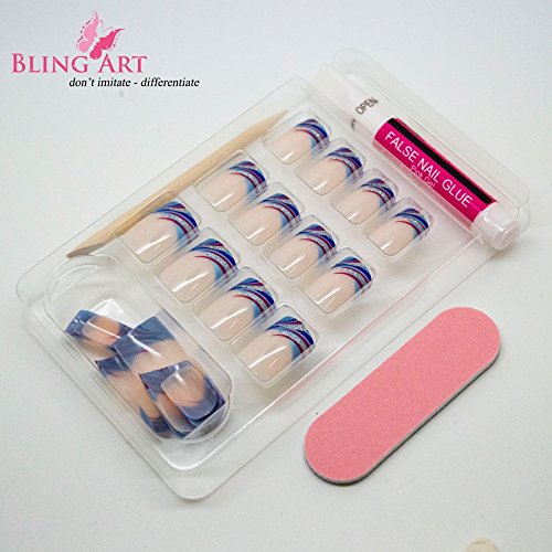 Bling Art Falsche Nägel Französisch Maniküre Glitzer-Wave-Blau 24 Medium Tipps - 2