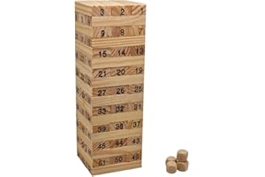 FAST WORLD SHOPPING ® Gioco Di Società Torre Con Mattoncini Impilabili In Legno 54 Pezzi Numerati Con Dadi Abilità E Concentrazione