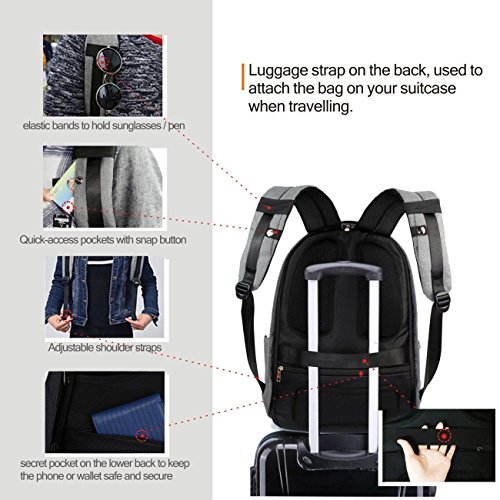 Jintu Diebstahlschutz Oxford Stoff Rucksack Business Wasserdicht Laptop Rucksack Schultasche Daypack für 39,6 cm Notebook Laptop Computer, Business, Outdoor, Reisen, Arbeit – 35L/grau mit USB Lade-Schnittstelle - 8