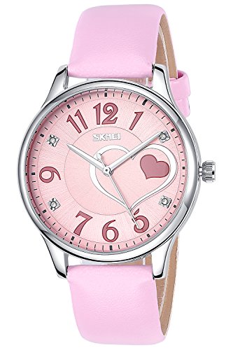 INWET Damen Quarz Armbanduhr,Rosa Leder Armband,Schön Herz Zifferblatt,Kristall INWET Damen Quarz Armbanduhr,Rosa Leder Armband,Schön Herz Zifferblatt,Kristall