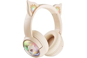 NIC IS COCNG Auriculares Inalámbricos Bluetooth con Orejas de Gato, Wireless Headphones Juegos con Micrófono LED RGB Auriculares Diadema con Sonido estéreo HD para Niños Adultos para PC, TV,iPhone(Beige)