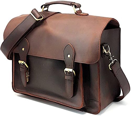 California Leather :Leather DSLR Camera Bag 15.6-Inch Laptop Briefcase; Shoulder Bag Messenger Satchel; Removable Insert; Fits Professional Size DSLR with Lens for Canon Nikon Sony