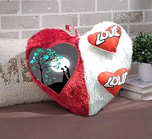 DreamVio Love Heart Shape Valentine Day Gift Fur Cushion,Plush Pillow for Gifting on Birthdays,Anniversaries Color - Red, White (Size- 17x17 inch) Shape 8