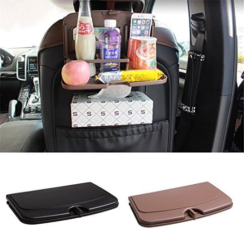 Car Headrest Organizer Plastic Tray Food Drink Holders For Children In The Backseat , Black