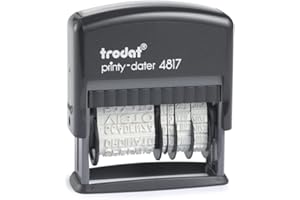 Trodat Printy 4817 Timbro Autoinchiostrante, Datario Formato GG, Mese (3 lettere) e AAAA, Polinomio con 12 Testi in ITALIANO, Cartuccia Nera Inclusa, Dimensione Impronta 50 x 5 mm