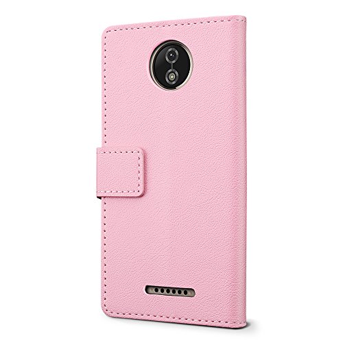 SLEO Funda Motorola Moto C Plus  Cartera Carcasa Piel PU Suave Flip Folio Caja Super Delgado  Estilo Libro Soporte Plegable y Cierre Magn  tico  para Motorola Moto C Plus - Rosa