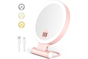 ‎TAIKOUL TAIKOUL Vergrößerungsspiegel mit Licht,10 Fach/1 Fach Doppelseitige Tischspiegel,Schminkspiegel mit Beleuchtung,3 Farben Touch Dimmbar Kosmetikspiegel