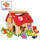 holzspielzeug für kleinkinder besteht aus 15 Teilen Eichhorn 100002098 - Holz Steckhaus, 15-teilig, 18 x 17,5 x 18 cm, mit 12 Steck-Bausteinen