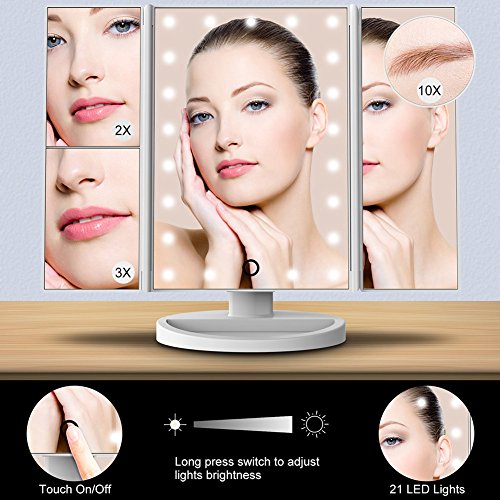 Giwox Make-up-Spiegel Tischspiegel mit LED und Smart Touch Folding Spiegel Triple-2X / 3X / 10X mit kleinen Taschenspiegel (weiß) - 2